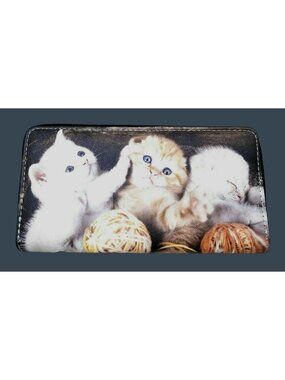 Kittens Cat Zip Around Wallet Kitten Faux Leather Gift for Her Crazy Cat Lady